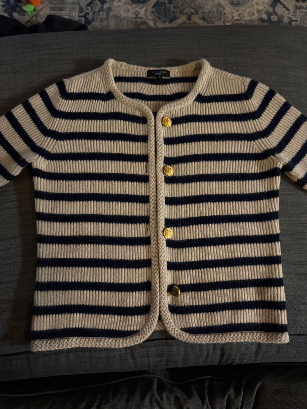 rag & bone Cream and Navy Striped Short-Sleeve Cardigan